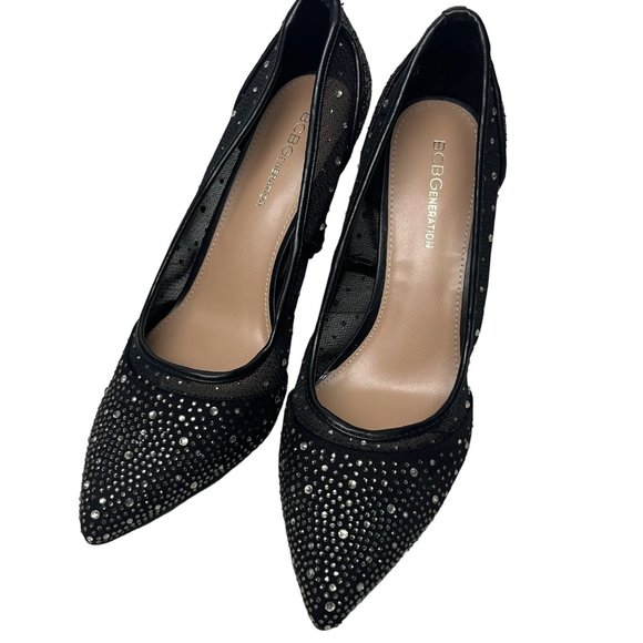 BCBGeneration SIZE 9.5 M Hivana Black Rhinestone Jewel Pointed Toe Pump BCBG - Picture 3 of 11
